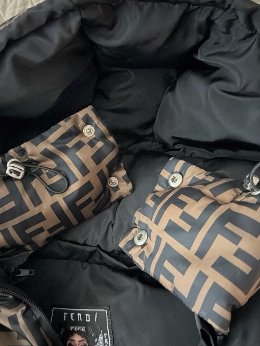 Brown & Black FF Logo Puffer Jacket for woman’s - Picture 3 of 5